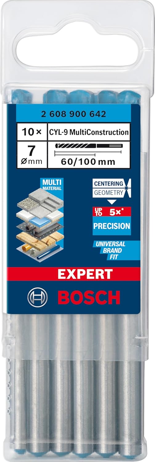 Bosch 10x EXPERT CYL-9 Multi Construction Drill Bit (for Concrete, Soft tiles, Ø 7.00 mm, Professional Accessory Impact Drill/Driver, Rotary Drill/Drivers)