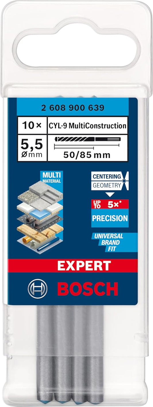 Bosch 10x EXPERT CYL-9 Multi Construction Drill Bit (for Concrete, Soft tiles, Ø 5.50 mm, Professional Accessory Impact Drill/Driver, Rotary Drill/Drivers)
