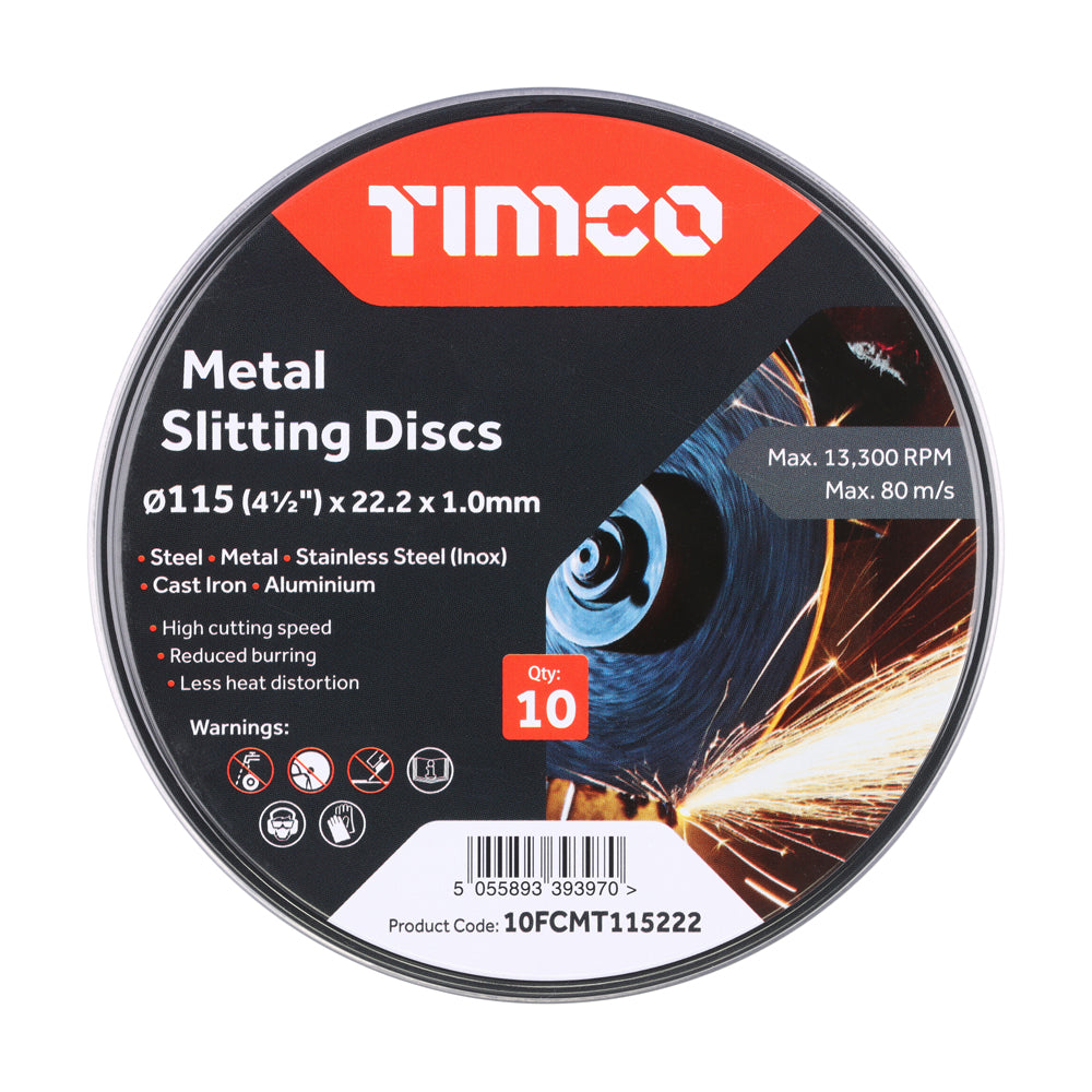 Timco Metal Slitting Discs Bonded Abrasive - For Cutting 115 x 22.2 x 1.0